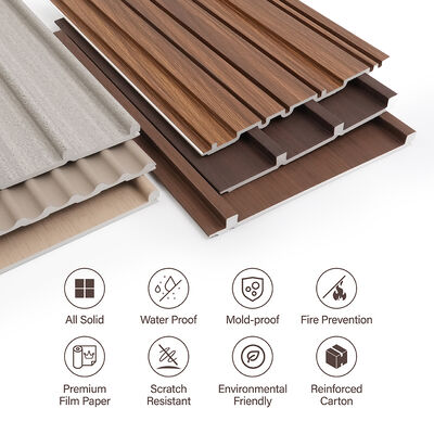 Moderno pannello di parete in WPC a grano di legno a piombo di design impermeabile rivestimento murale interno per soggiorno e camera da letto