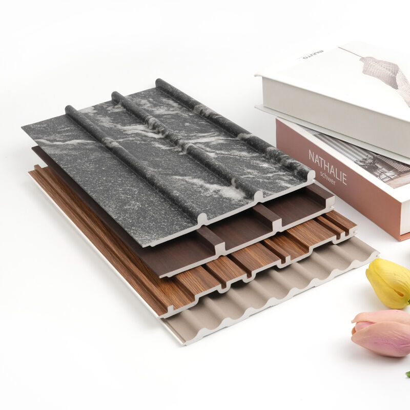 Moderno pannello di parete in WPC a grano di legno a piombo di design impermeabile rivestimento murale interno per soggiorno e camera da letto